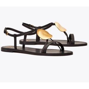 Tory Burch PATOS MULTI-STRAP SANDAL Black Gold Disc brand new.  Size 8 1/2.